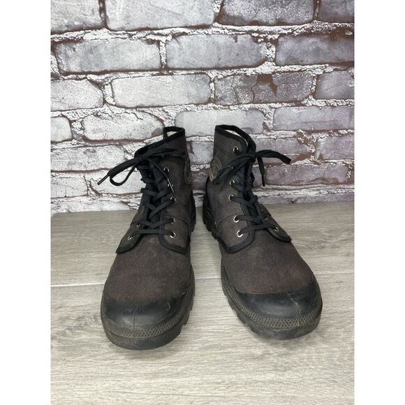 Palladium Black Canvas Fabric Turn Down Lace Up Combat Boots Men Sz 12M US/46EU main image 14